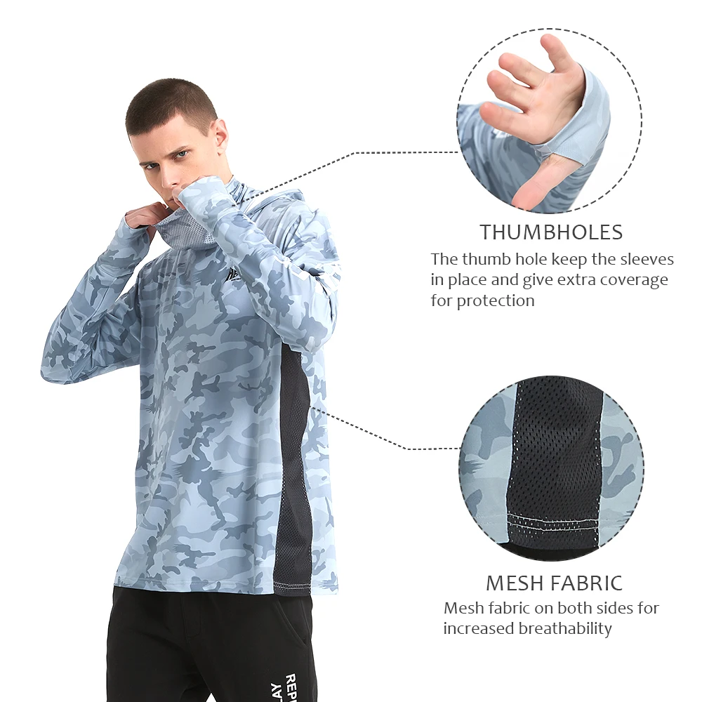 Hercules-abrigo de pesca ligero con capucha para hombre, secado rápido, anti-UV, UPF50+, ropa de pesca, mascarilla facial, camiseta solar transpirable - imagen 4