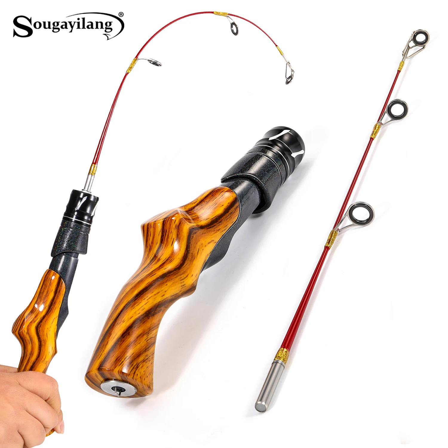 Caña hielo Sougayilang – 50cm, mango madera, ligera, anticaída - imagen 4