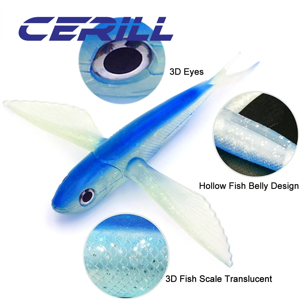 Cerill 1 PC Bionic Flying Big Fish Wing Soft Lure Tuna Bait Floating or Sinking Boat Trolling Offshore Fishing Accessories - imagen 3