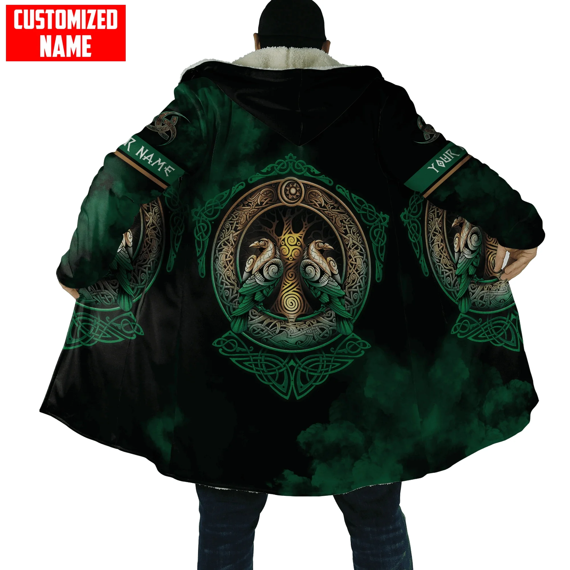 Capa de invierno a la moda para hombre, capa con capucha de lana gruesa con estampado 3D de faraón del Antiguo Egipto, capa cálida informal Unisex DP35 - imagen 5