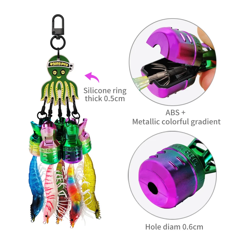 Nuevo Kit protector de cebo con plantilla de calamar galvanizada M + 6 uds Color Punk Webfoot pulpo Egi ganchos cubierta sepia paraguas señuelo tapa - imagen 4