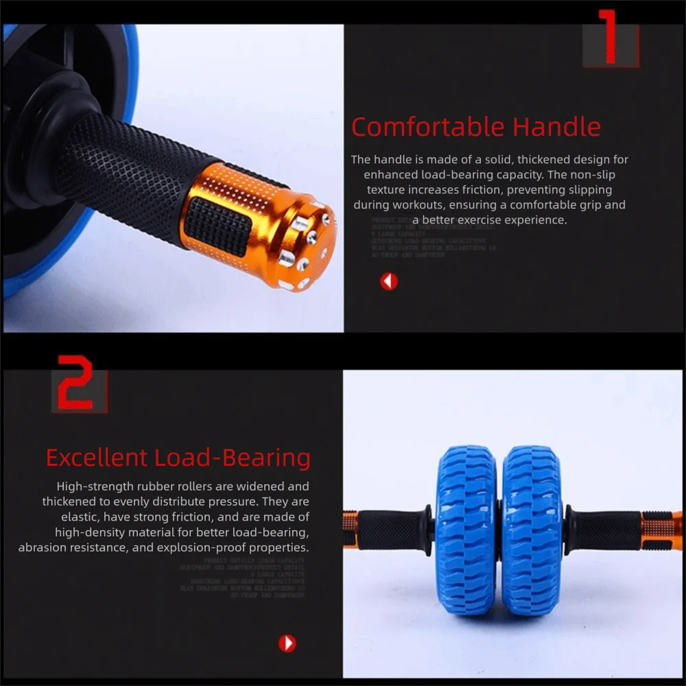 Rodillo Ab de doble rueda con agarre ergonómico, doble rodamiento, equipo de entrenamiento con núcleo de acero sólido, operación silenciosa, rueda antideslizante - imagen 5
