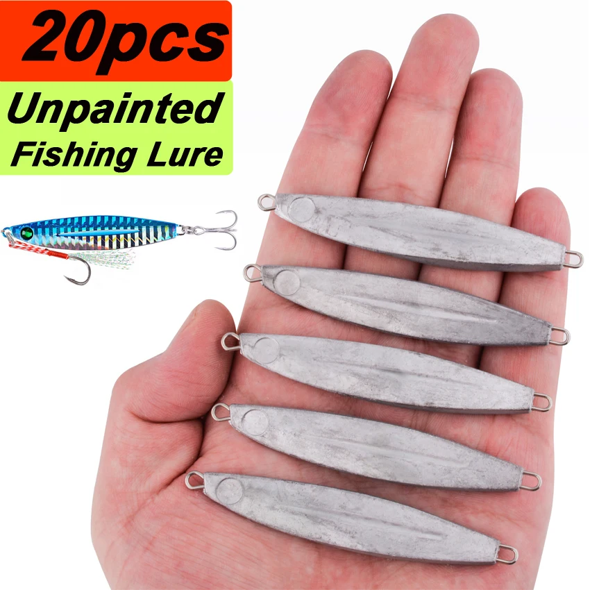 20 unids/lote señuelo de pesca sin pintar Jigbait 40g 28g 21g 17g 14g 10g 7g Shore Cast Nake Jigs señuelos artificiales Color Original