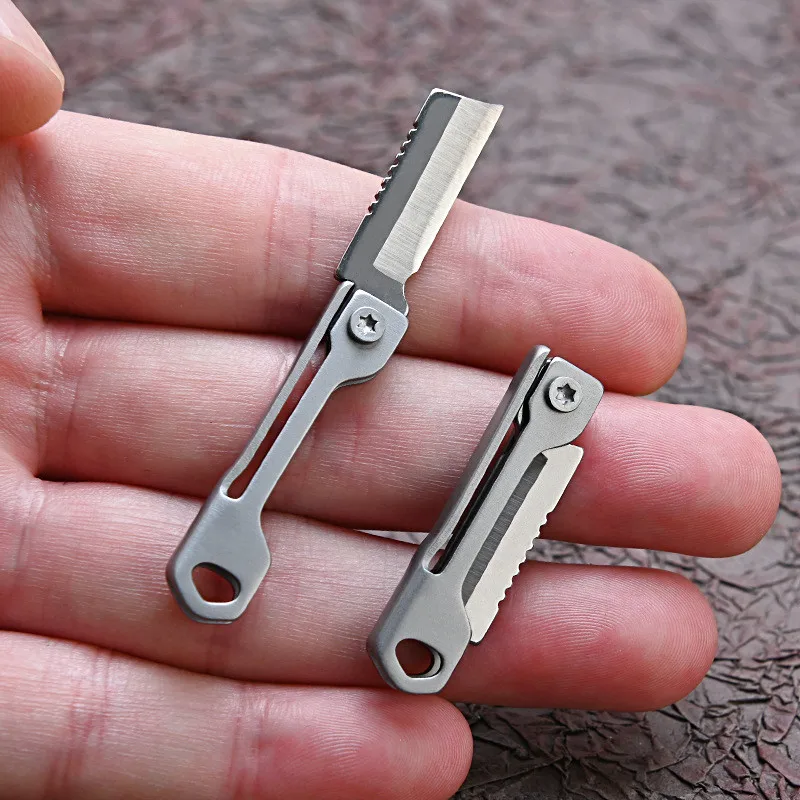 Mini cuchillo plegable de acero inoxidable para exteriores, suministros de acampada, llavero de cabeza cuadrada, colgante, cuchillo de desembalaje de bolsillo portátil, 1 ud. - imagen 5