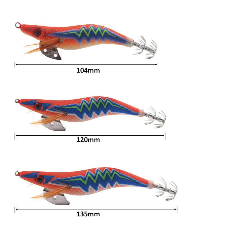 Señuelo de pesca de camarón para anzuelo de calamar/Jigs 10,4/12/13.5cm, lubina de mar, ojos 3D, cebo Artificial duro/madera Luminosa 10 unids/lote/bolsa - imagen 3