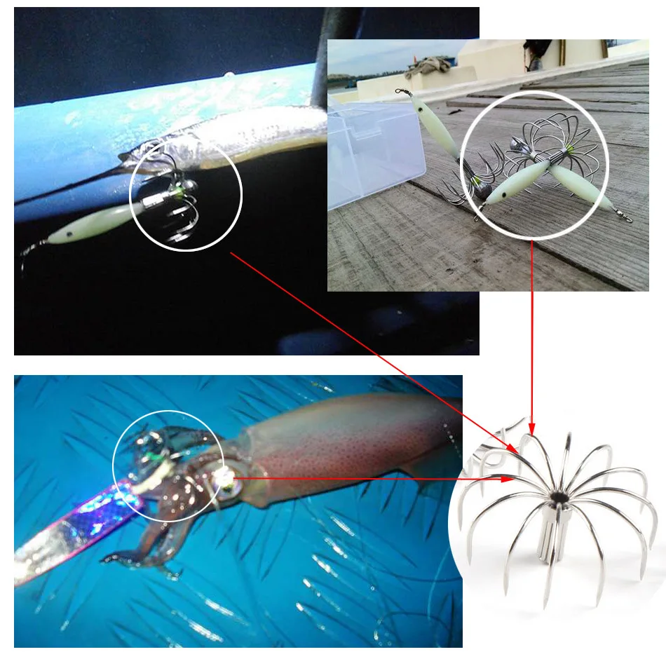 5 uds 2,8/3,5/4/4,5 CM anzuelo de calamar marino de acero inoxidable anzuelo de pesca de mar anzuelo de pesca sepia para anzuelo de pulpo de agua de mar - imagen 5