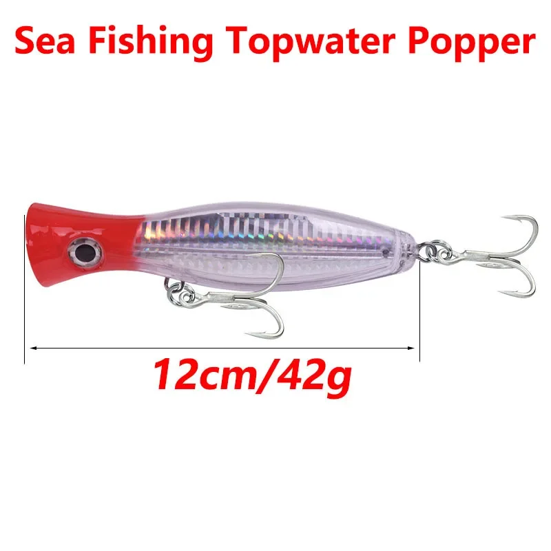 Señuelo Popper grande para pesca en el mar, 12cm, 42g, Wobblers de curricán, aparejos láser, cebo Artificial de plástico, lubina, atún, Lucio, 1 ud. - imagen 5