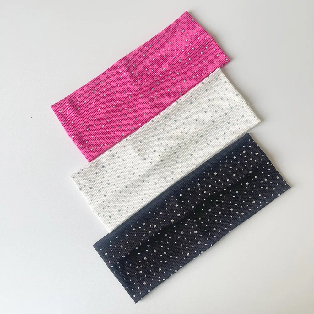 New Sweat-Absorbing Yoga Headband Bling Diamond Elastic Elastic Turban Solid Color Breathable Headwear Yoga - imagen 5