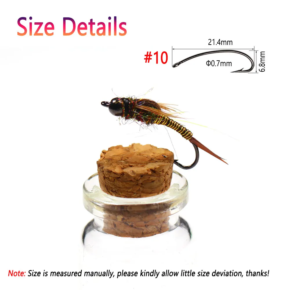 Bimoo # 10 6 uds cabeza de cuentas de latón hundimiento rápido Stonefly Ninfa marrón Hackle alambre de cobre mosca de Ninfa húmeda para Señuelos de pesca de trucha cebos - imagen 3