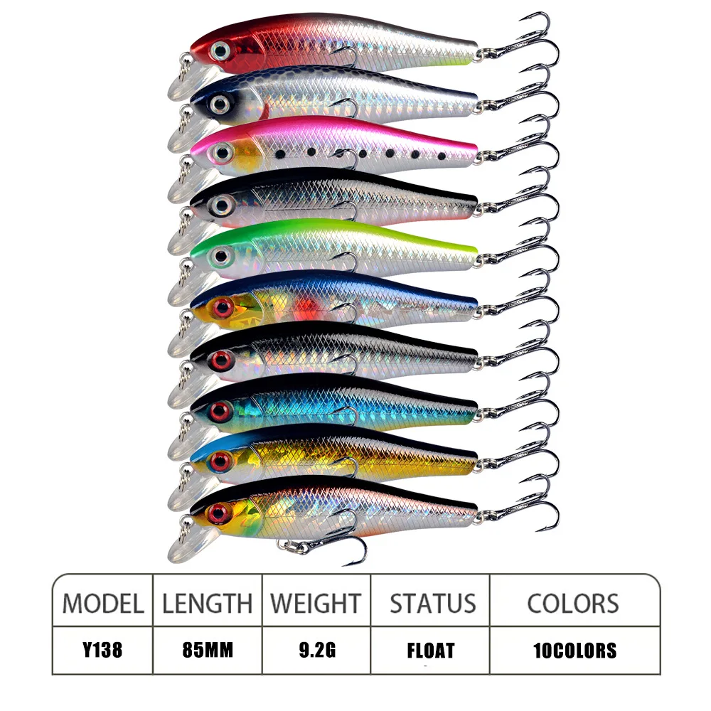 Mar Yolo-señuelo de pececillo de 8,5 cm y 9,2g, anzuelo triple, cebo biomimético flotante, Jerkbait de agua, accesorios de pesca - imagen 2