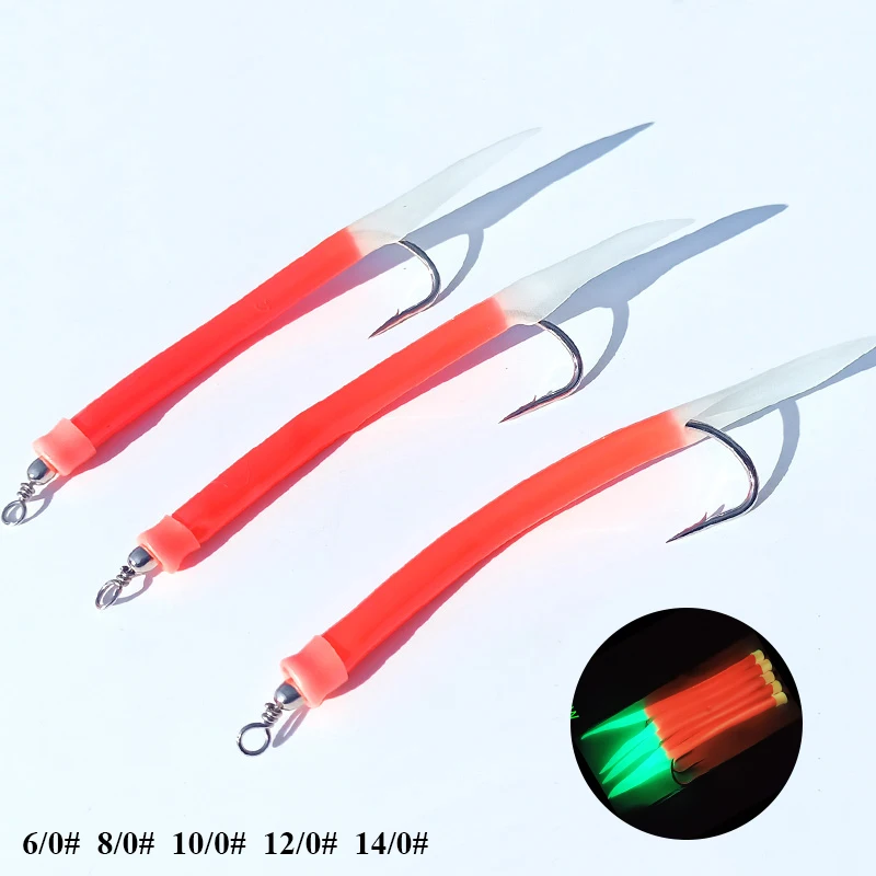5 unids/lote rojo luminoso con Flasher bacalao pesca atún mar Sabiki Rig 6/0-14/0 anzuelos de pesca de mar brillantes accesorios de pesca de barco - imagen 2