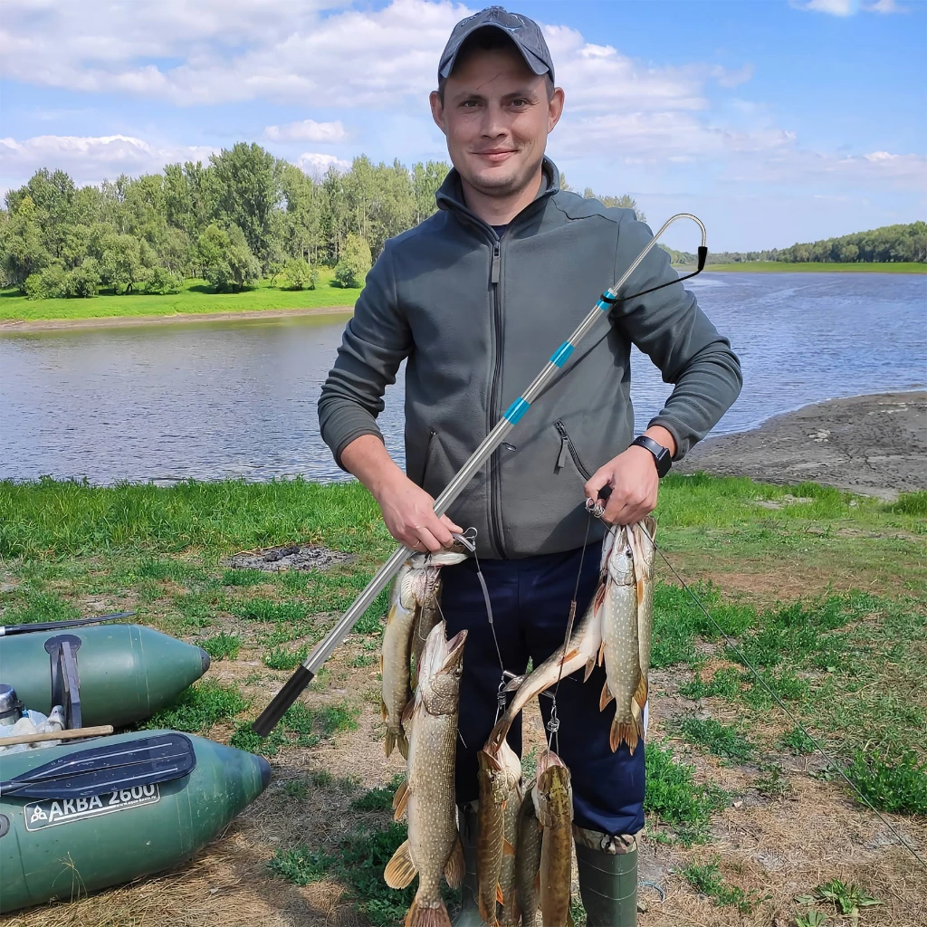 SANLIKE-jaqueta telescópica para pescar con anzuelo de lanza de pesca inoxidable, aparejo de 1,8 M/2,1 M, poste inoxidable para agua salada, herramienta de hielo en alta mar - imagen 3
