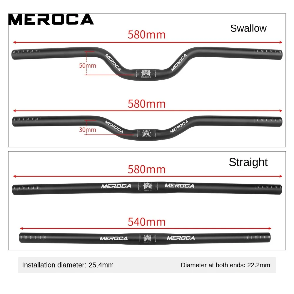 Manillar de bicicleta MEROCA, manillar elevador de bicicleta de aleación de aluminio de 25,4x540/580mm, accesorios de ciclismo rectos/doblados - imagen 4