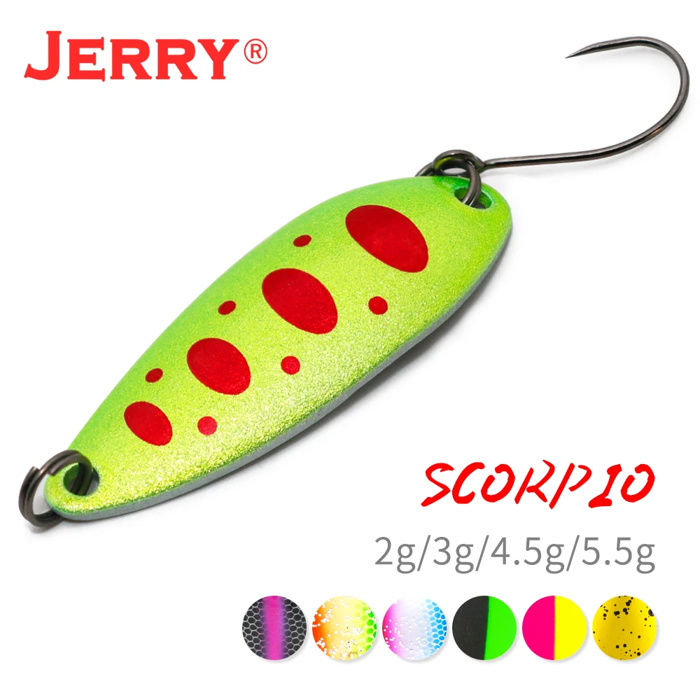 Jerry Escorpio 3g 4,5g área de fundición y flujo de trucha cucharas de Pesca señuelos cebos Metal un solo gancho ultraligero Pesca Spinnerbait - imagen 2