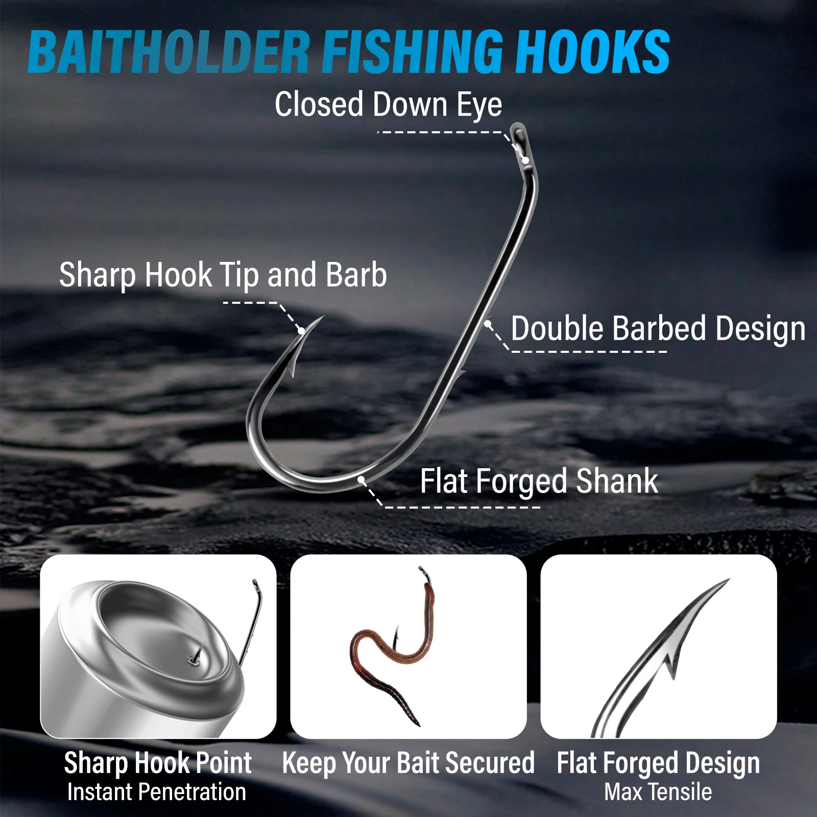 100 Uds Baitholder anzuelo de pesca doble con púas vástago largo anzuelo de cebo vivo gusano abajo ojo Offset para trucha de agua dulce Panfish - imagen 4