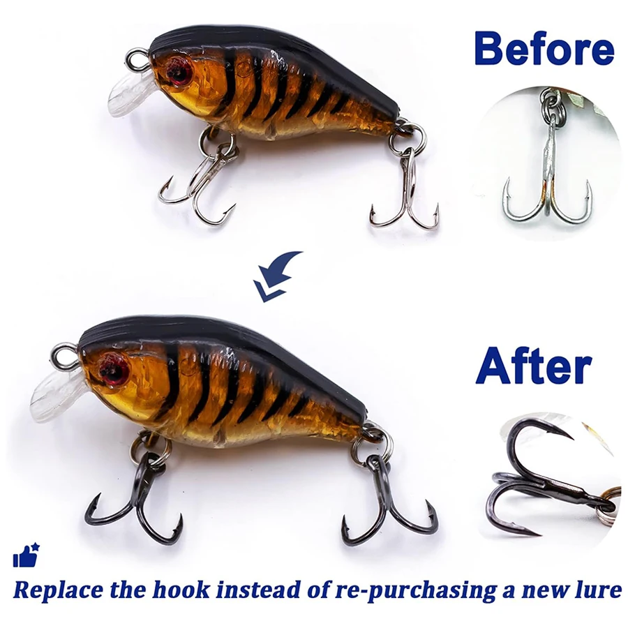 6X Vissen Dreggen Zwart 10 stks/doos Triple Haken Koolstofstaal Prikkeldraad Scherpe Vervanging Vishaken op Harde Kunstaas - imagen 5