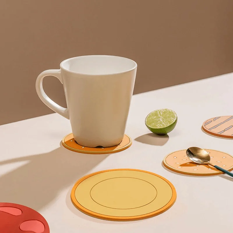 8 unids/set posavasos con forma de hamburguesa, almohadilla creativa para tazas, estera aislante de silicona, soporte para tazas, cocina, comedor, Bar, decoraciones para mesa, regalo para niños - imagen 5