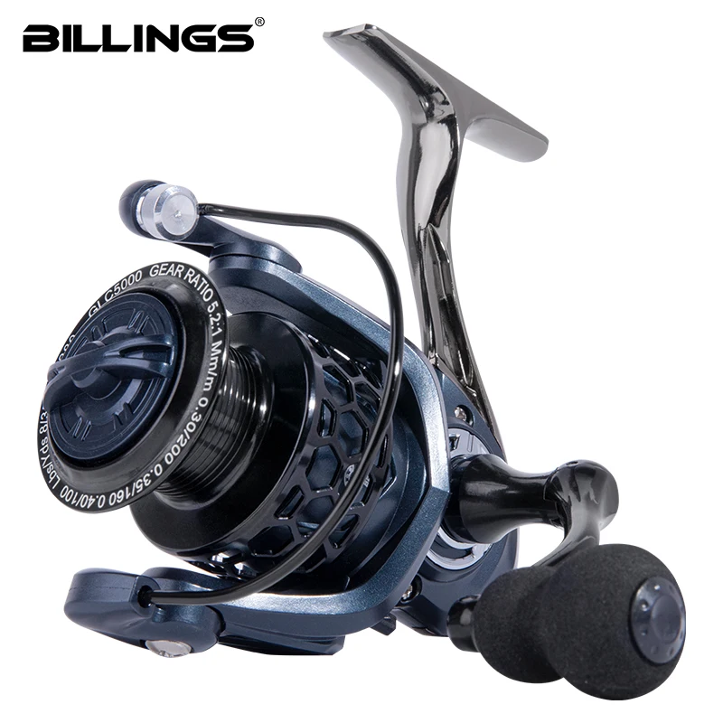 Carrete giratorio BILLINGS 1000-7000, carretes de pesca giratorios de Metal, carrete de pesca con potencia máxima de arrastre de 12KG 5,2: 1 para agua dulce y salada