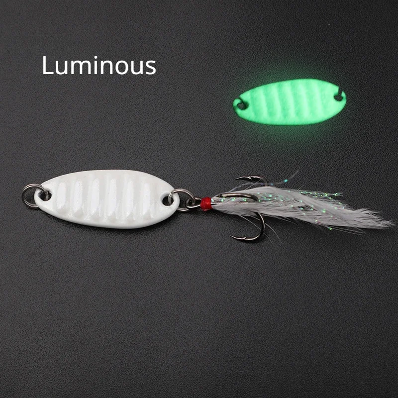 Rainbom color 1 pieza cebo falso Luya Pingzhen lentejuelas cebo Metal Horsemouth pluma de arroz ranura de sangre gancho cuello pesca espaciadores Metal - imagen 5