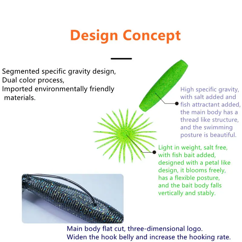 5 uds/6 uds nuevo FISHANT Caitou cebos blandos insecto suave señuelo de pesca de gravedad específica alta 45/55mm para lubina y pez mandarín cebo falso - imagen 4