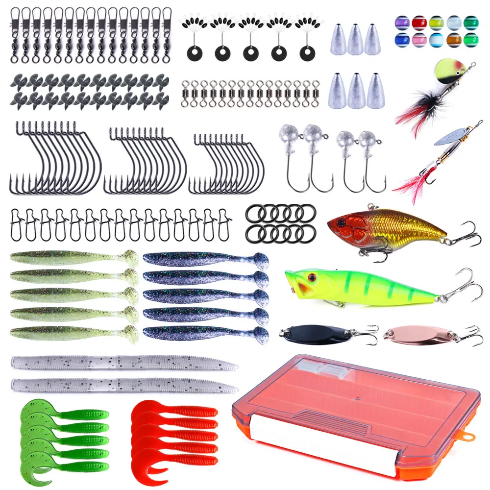 Juego de Señuelos de Pesca de 158 piezas, cebos duros suaves, cucharas de Metal, anzuelos, peso de plomo con caja de aparejos, equipo de agua dulce y salada - imagen 2