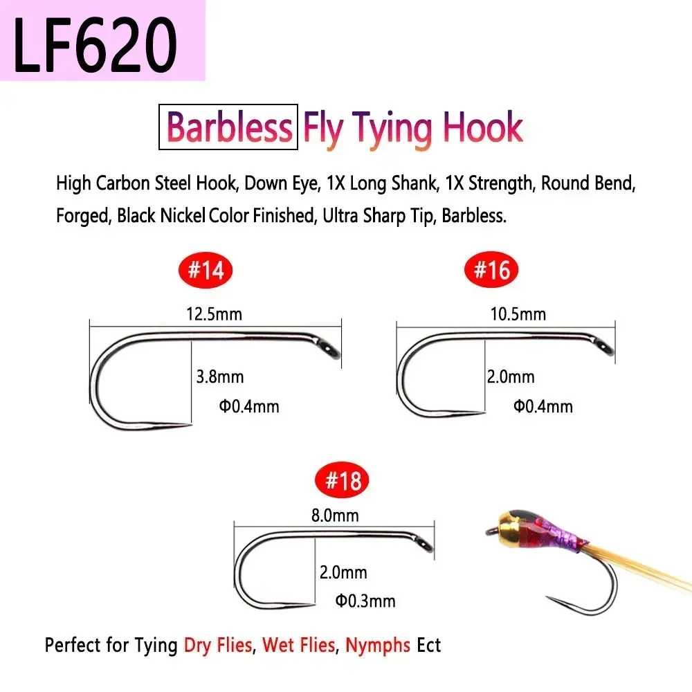Bimoo 100PCS 1 # ~22 #   Anzuelo para atar moscas de acero con alto contenido de carbono, púas y sin púas, Ninfa húmeda seca, Pupae Caddis Streamer, anzuelo de pesca para moscas - imagen 4