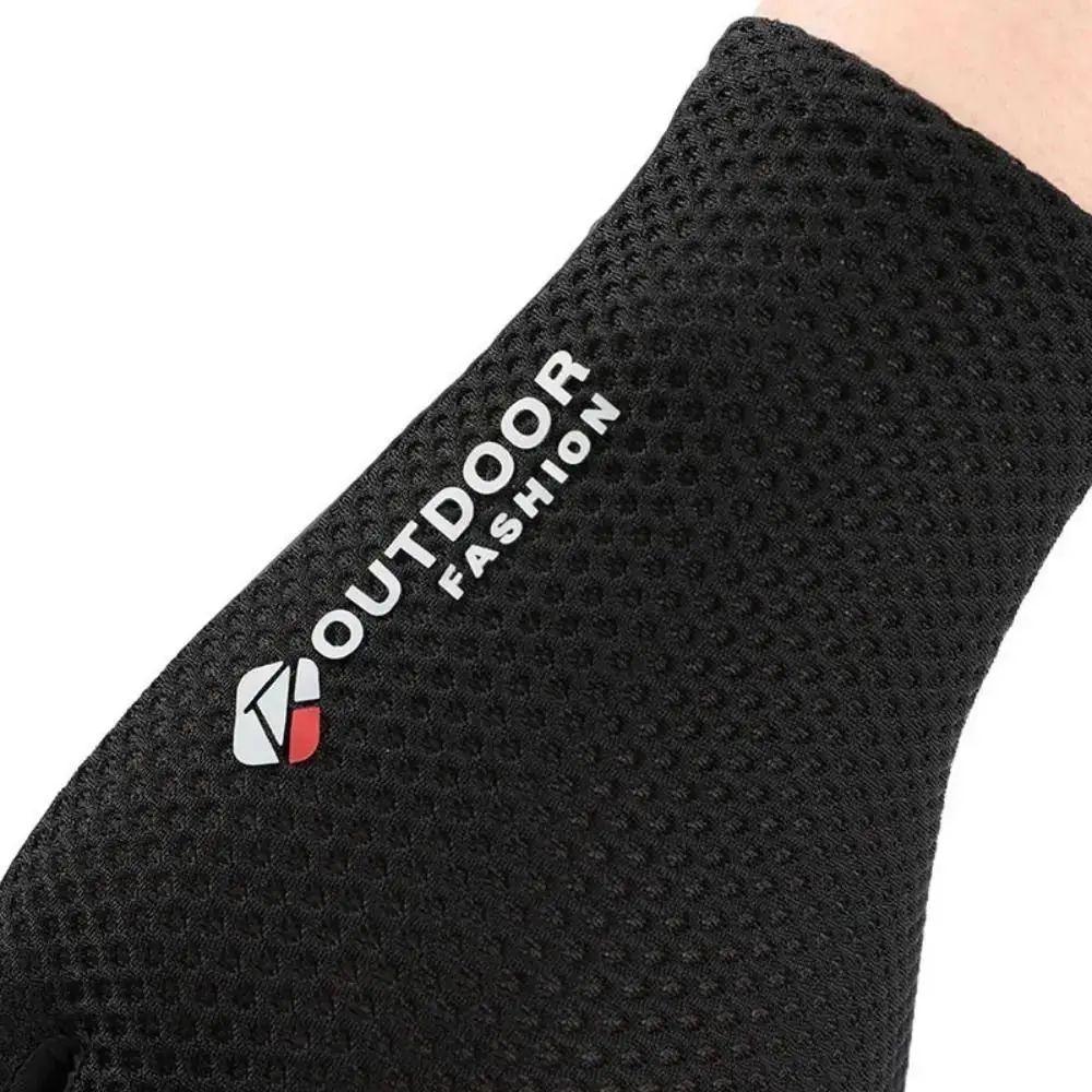 Guantes de malla de seda de hielo para hombre, protección solar de dos dedos, Anti-UV, antideslizantes, para exteriores