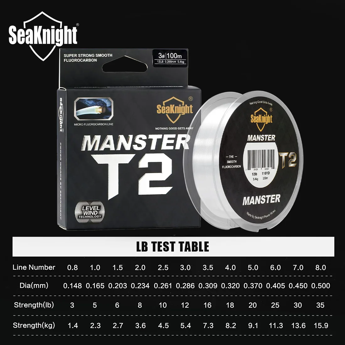 SeaKnight marca MANSTER T2 serie 100% hilo de pescar de fluorocarbono 100M, línea de fibra de carbono 3-35LB línea de hundimiento mejorada pesca en el mar - imagen 5