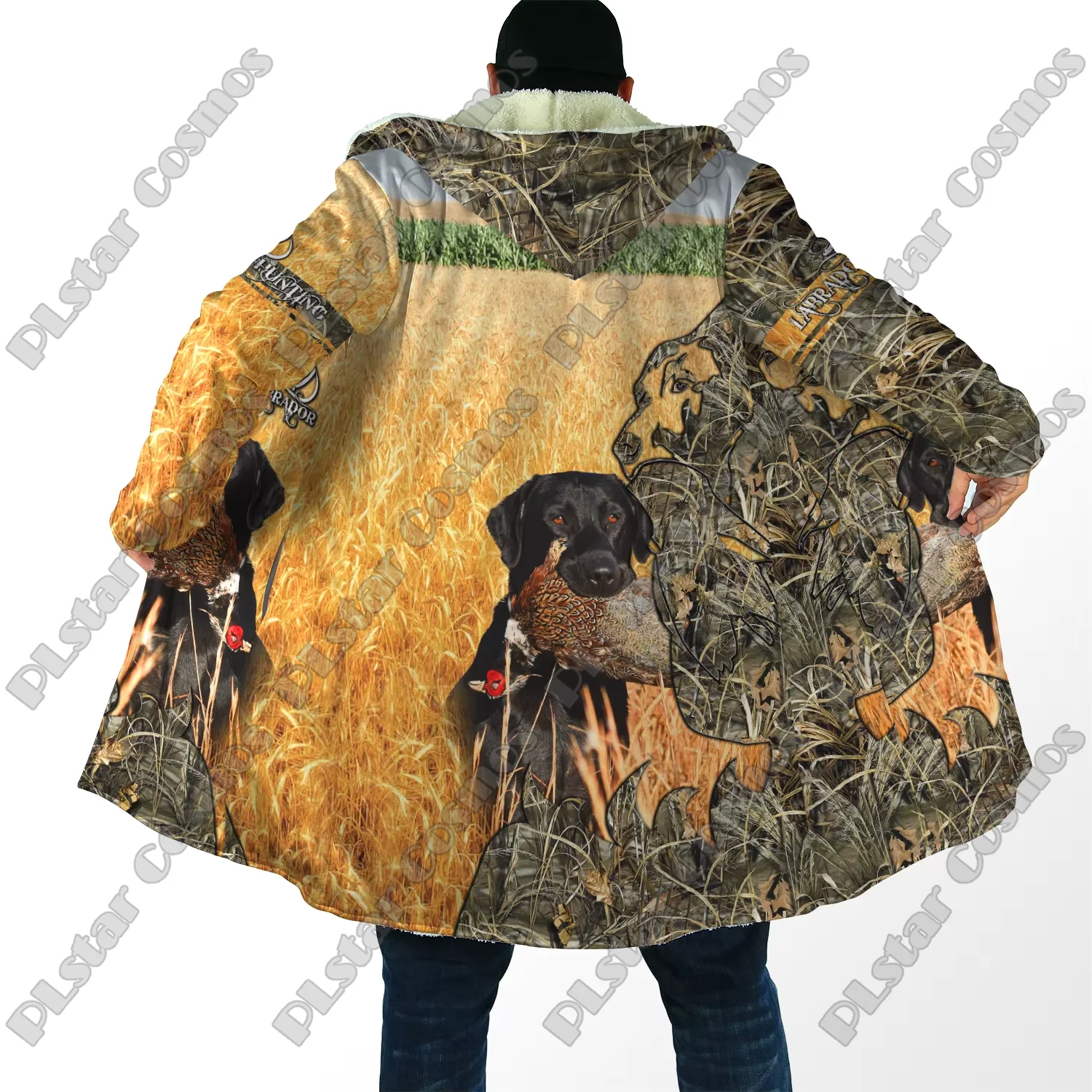 Capa de moda de invierno 2024 para hombre, capa con capucha de lana gruesa con estampado 3D de Labrador/Feasant Hunting, capa cálida informal Unisex DP10 - imagen 2