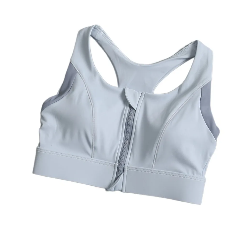 Sujetador deportivo con cremallera frontal de retales para mujer y niña, lencería antiflacidez, sujetador inalámbrico para Yoga, ropa interior ajustada a prueba de golpes