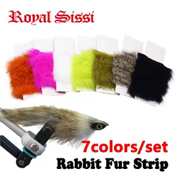 Juego de 7 colores de tiras de piel de conejo de corte cruzado, Zonker de conejo, materiales para atar moscas para plantillas de conmutación Coho, moscas serpentinas de cabeza de acero y luchilo