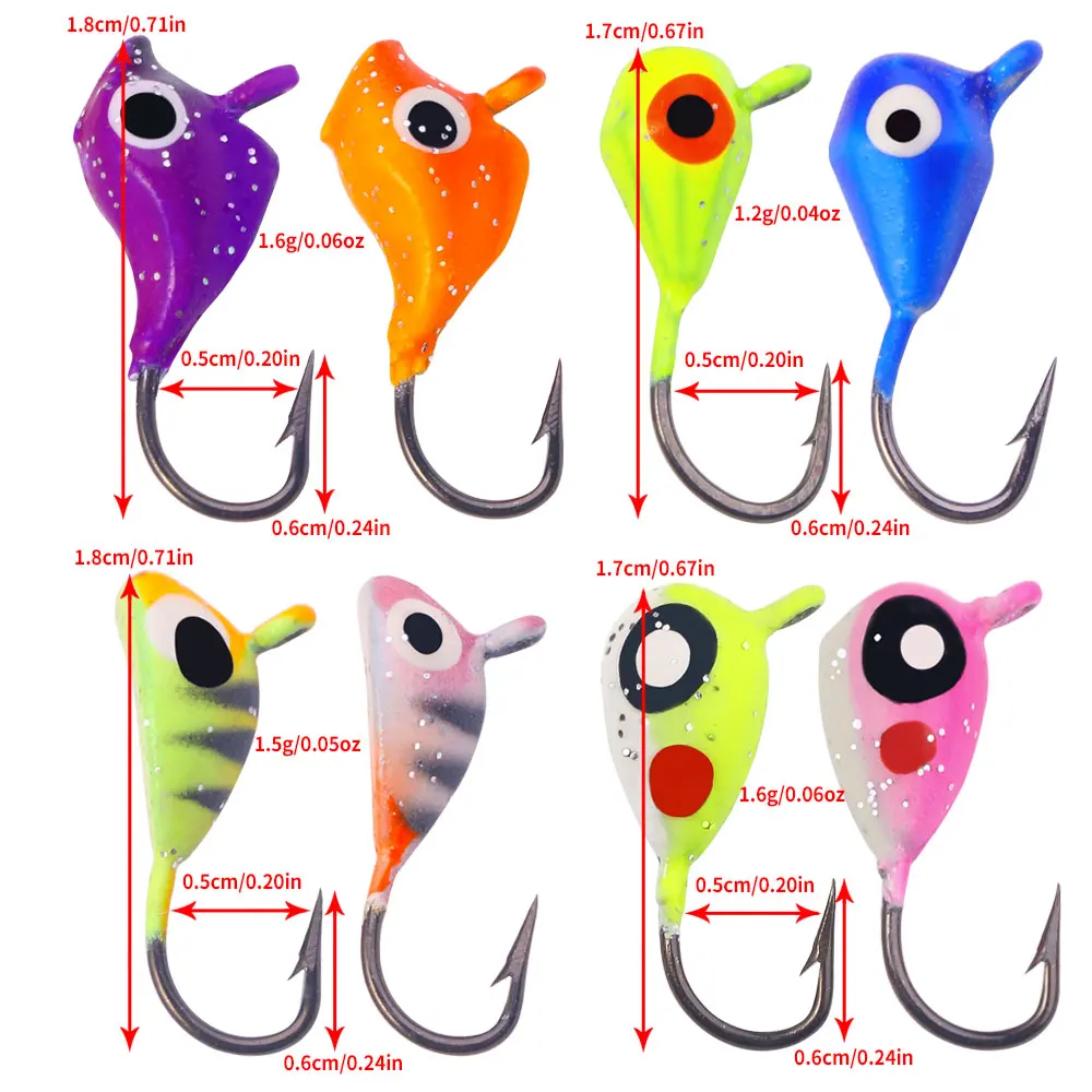 Plantillas de pesca en hielo para invierno, 6/8/48 Uds., para lubina, perca, tipo Crappie, 0,5-2,6g, juego de cebo de pesca Artificial, anzuelos con cabeza de plantilla, aparejos de pesca - imagen 4