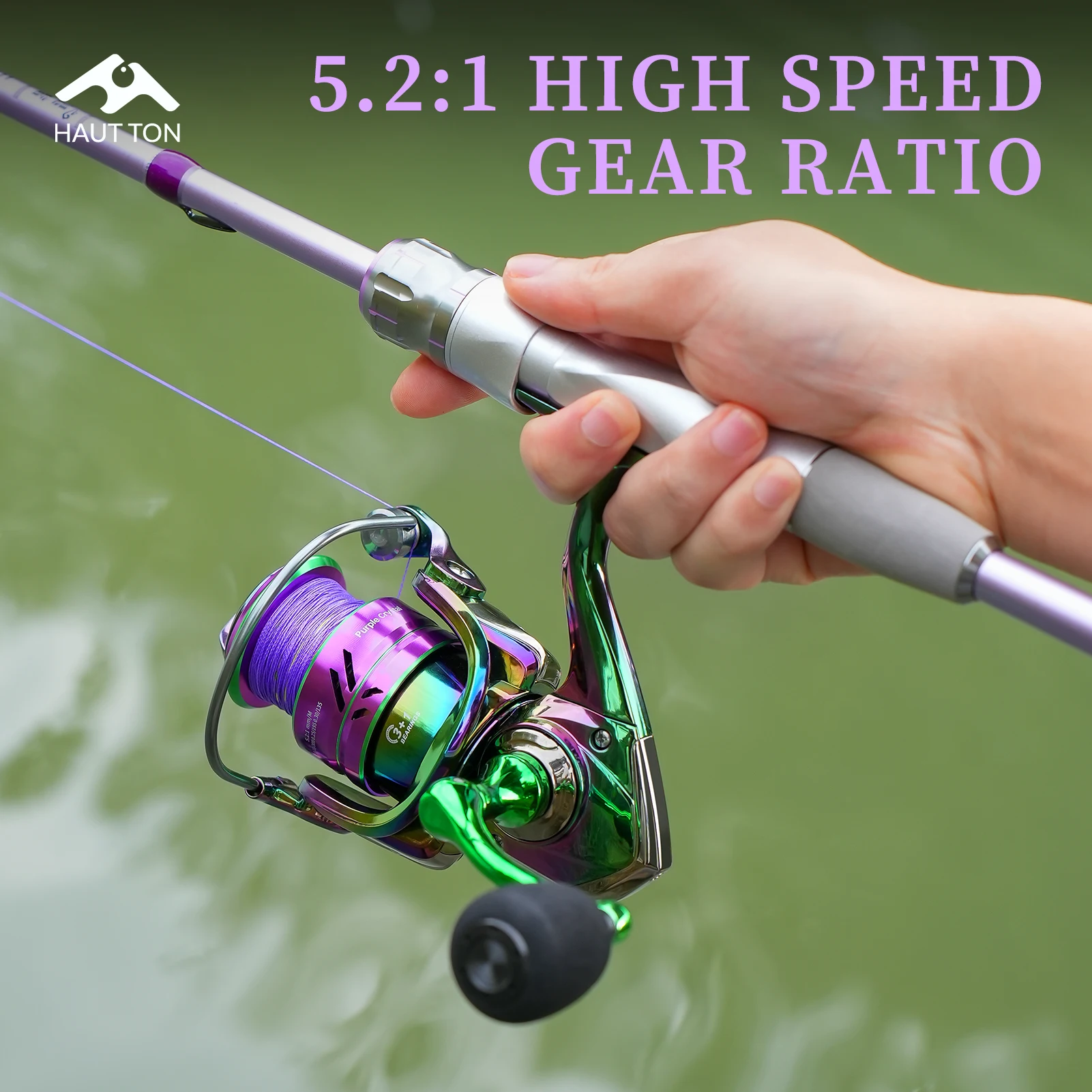 Carrete giratorio de pesca colorido PC1000-7000, relación de engranaje 5,2: 1, 3 + 1BB con sistema de arrastre de 2205 libras para agua salada y dulce - imagen 5