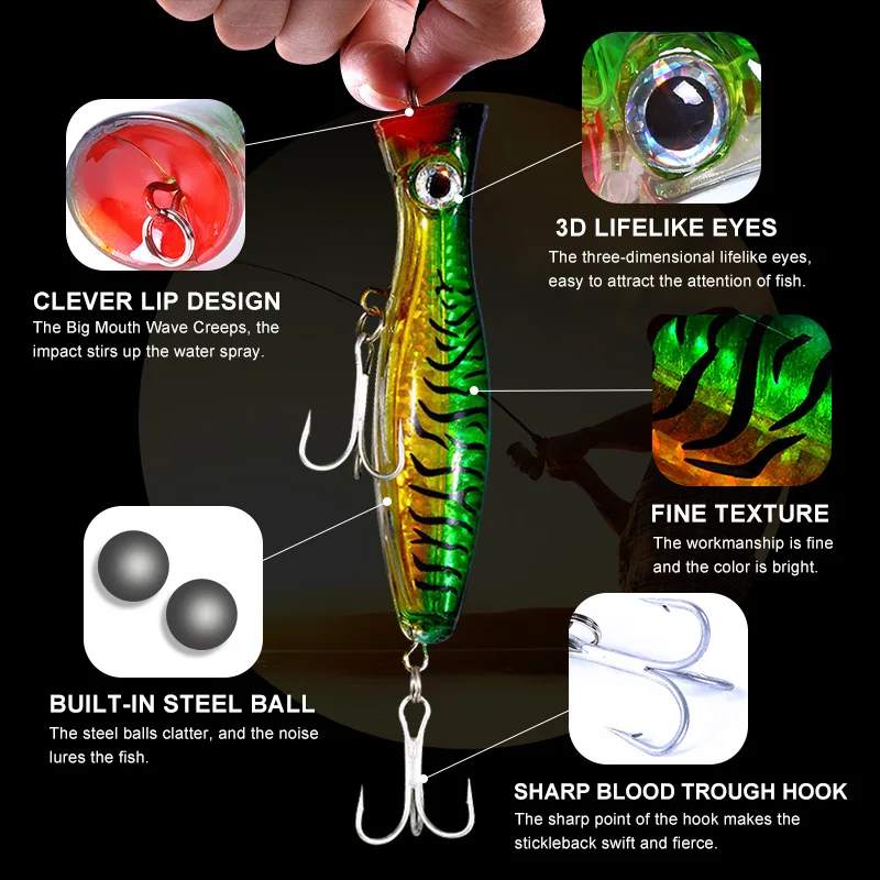 Señuelos de pesca Wobbler flotantes Big Popper, 43g, Trolling Topwater, cebo duro de plástico Artificial, aparejos de pesca de atún Wahoo - imagen 4