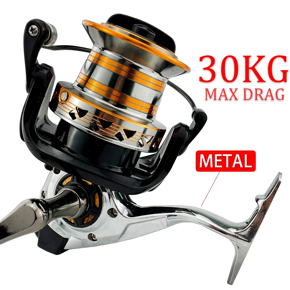 Carrete giratorio grande 9000 10000 12000 serie 30KG arrastre máximo carrete de Metal de fundición larga para Pesca de carpa Pesca de curricán de agua salada - imagen 3