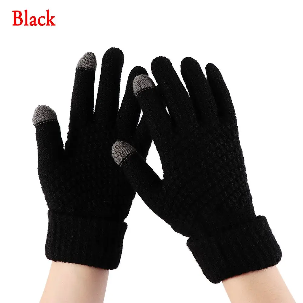 Guantes de punto cálidos para hombre y mujer, manoplas gruesas y cálidas para pantalla táctil de teléfono móvil y adultos, Invierno - imagen 2