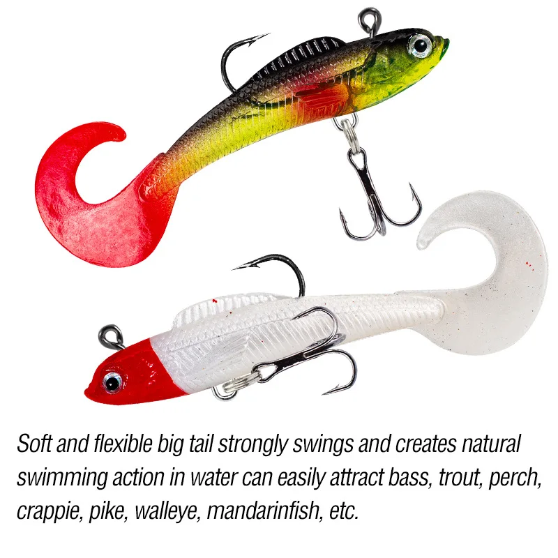 1 Uds 90mm 9,5g cabeza de plantilla de trucha PVC Señuelos de pesca natación cola larga cebo suave de silicona cebos artificiales lubina Swimbait Wobblers - imagen 4