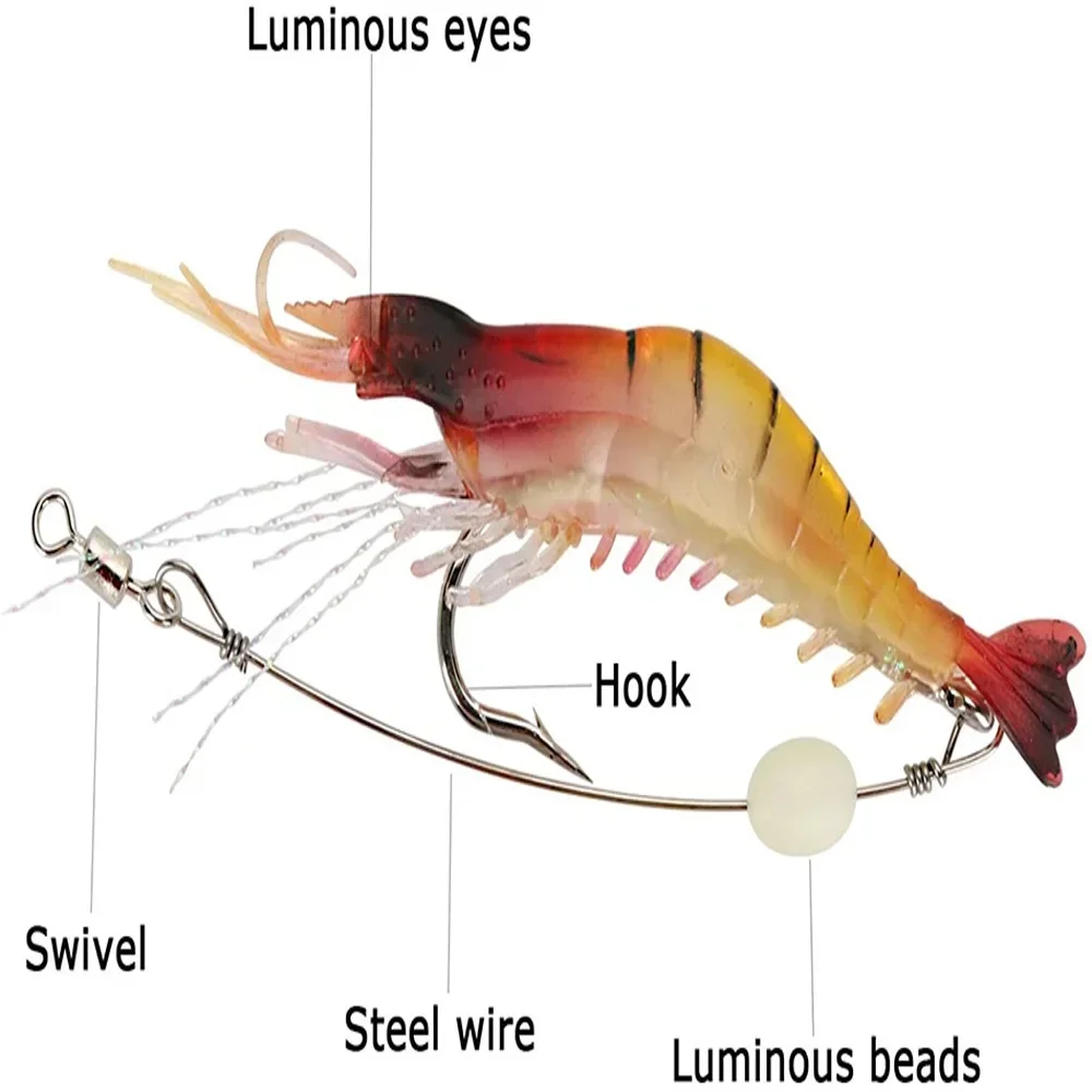 Goture-SEÑUELOS de silicona para pesca de camarones, cebo blando para agua dulce, agua salada, trucha, lubina, carpa, luminoso, Aitigis, 3 piezas - imagen 4