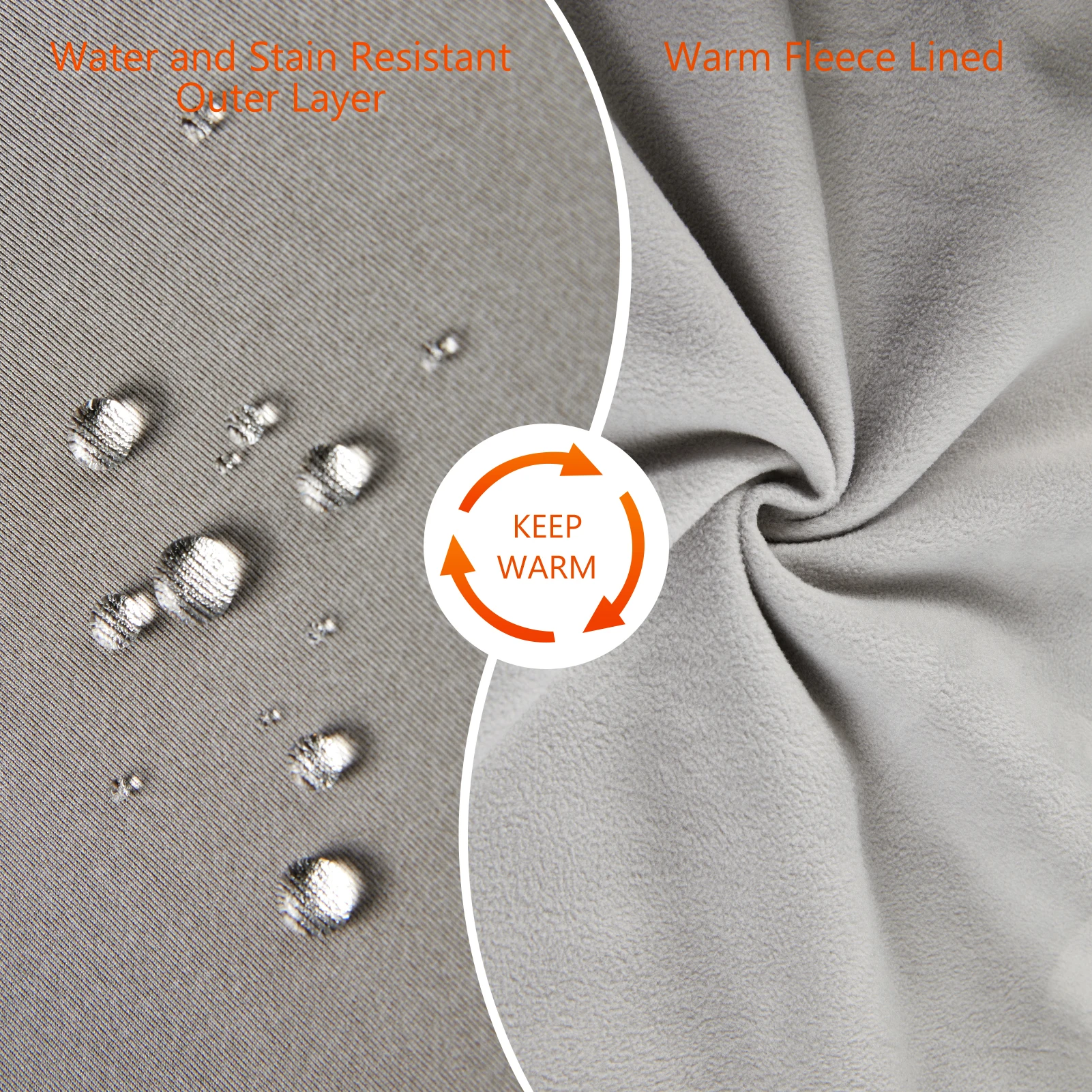 Manténgase cálido y seco con nuestra tela resistente a las manchas resistentes al agua