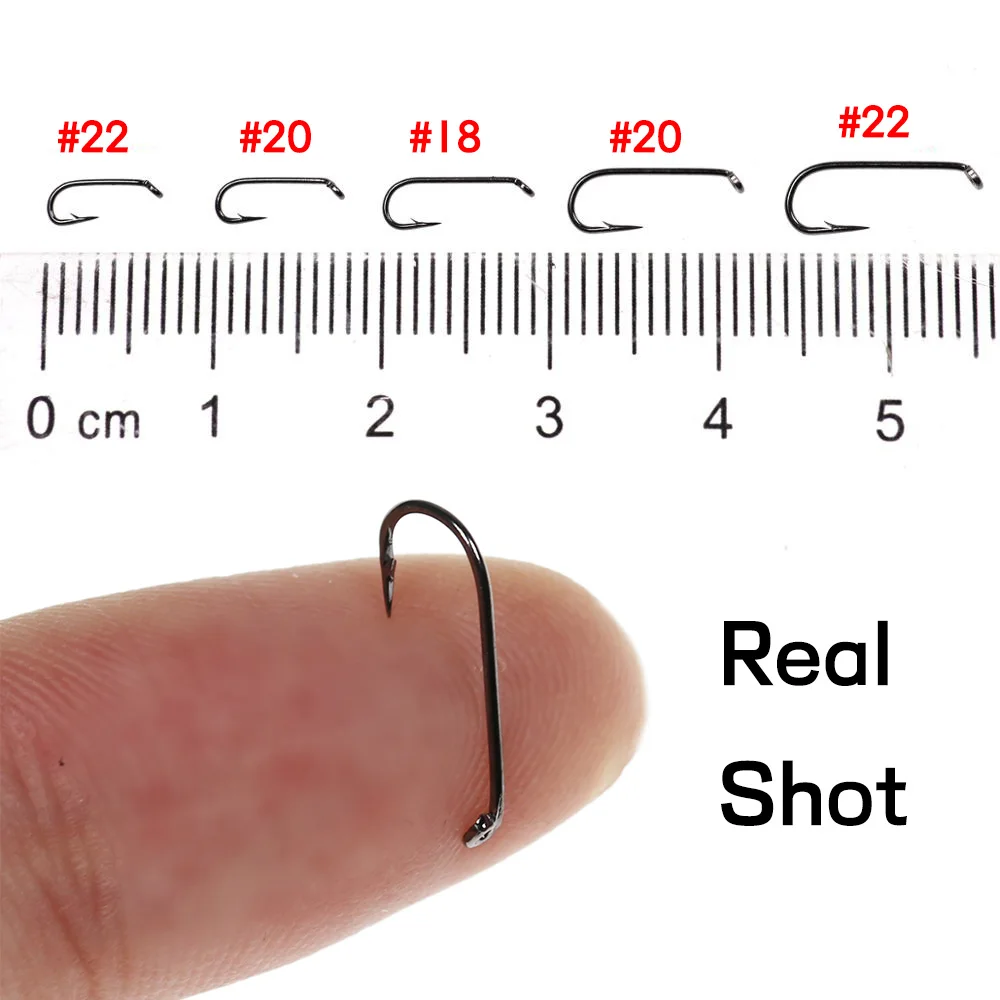 Bimoo al por mayor 1000 piezas # 14~ # 22 anzuelos de atado de moscas secas de acero rico en carbono para atar Mayfly Adams mosca seca Caddisfly señuelo de pesca de trucha - imagen 5