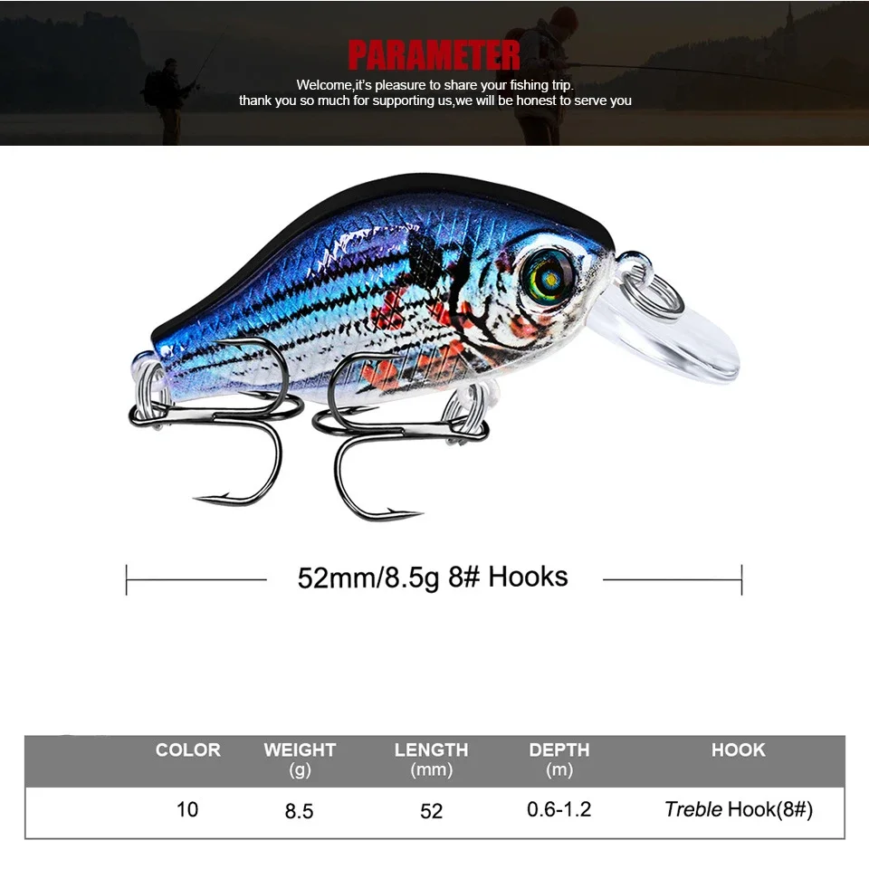 Señuelos de Pesca de pececillos, anzuelos triples flotantes, Swimbait Artificial, aparejos de pesca Crankbait, 1 piezas, 5,2 cm/8,5g - imagen 2