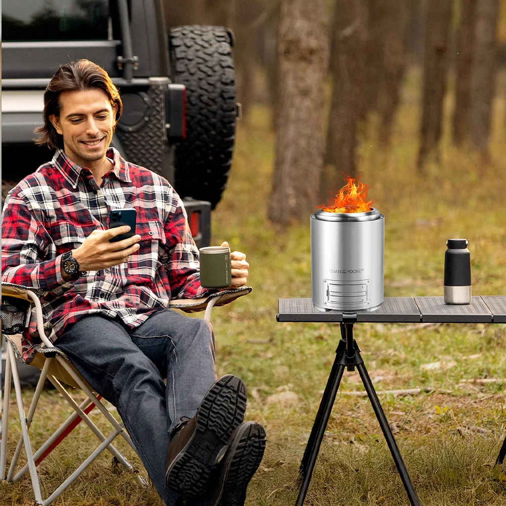 Brasero Portátil Acero Inoxidable Sin Humo para Acampar y Patio