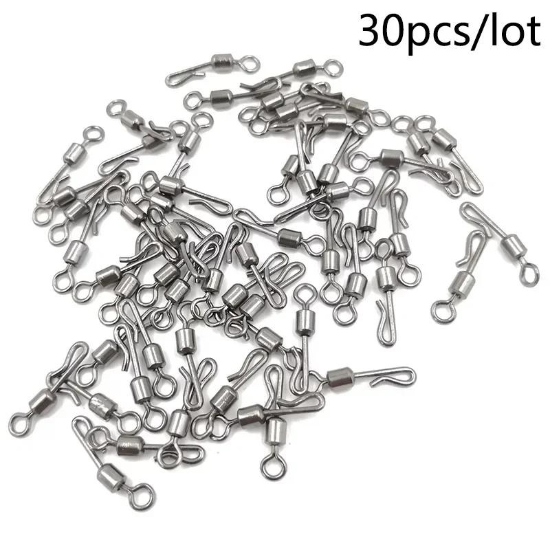 30 unids/lote conector de pesca Pin rodamiento giratorio rápido de acero inoxidable con enclavamiento Snap anzuelo señuelo aparejos de pesca - imagen 4