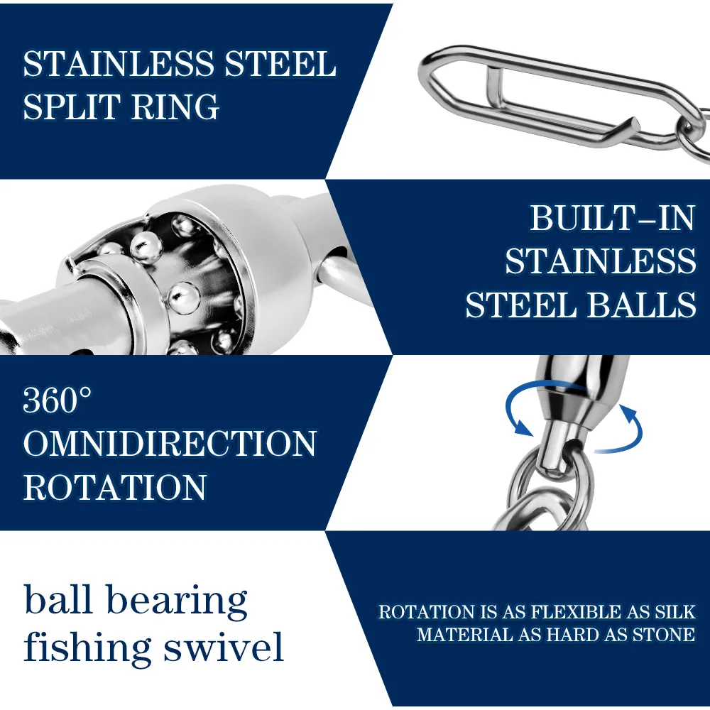 Giratorios de pesca para pesca en agua salada, conector de señuelos giratorios, clips de alimentación de acero inoxidable, 20 piezas - imagen 3