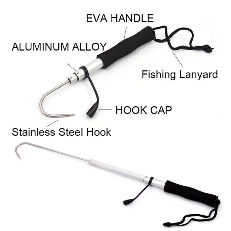 Goture-anzuelo de pesca telescópico de 60/120cm con gancho de lanza de acero inoxidable, agarre antideslizante, accesorio de equipo de pesca para captura - imagen 4