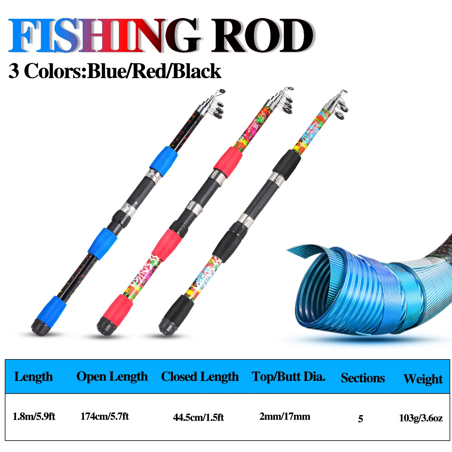 Sougayilang-caña de pescar giratoria de 1,8 M, Material de vidrio, caña telescópica de potencia M, peso del señuelo de 3-14g, caña de pescar ultraligera - imagen 2