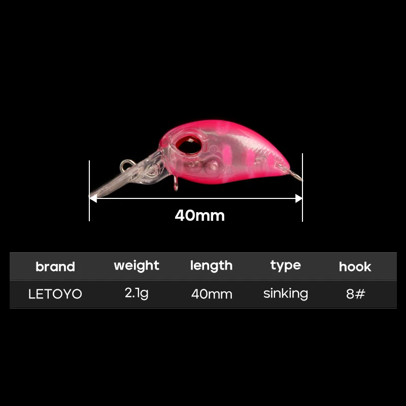 LETOYO-señuelo de manivela hundido, 2,1g/40mm, Mini placa de lengua ancha, cebo de manivela, señuelo de trucha oscilante de alta frecuencia izquierdo y derecho - imagen 2