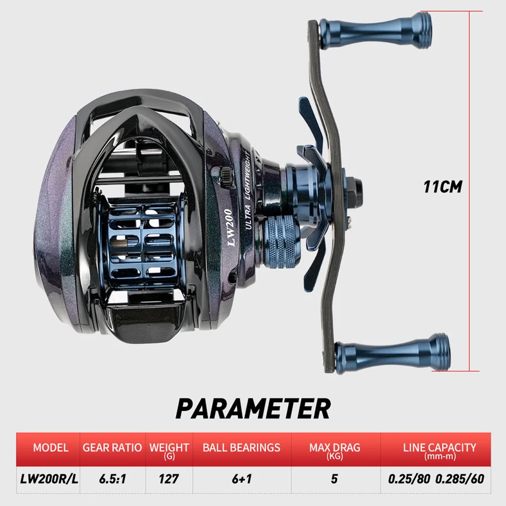 Baitcasting Reel 6.5:1 Fishing reel just 127g with Ceramic Bearings BFS reel Ultra light 5kg Drag Casting Reel - imagen 2