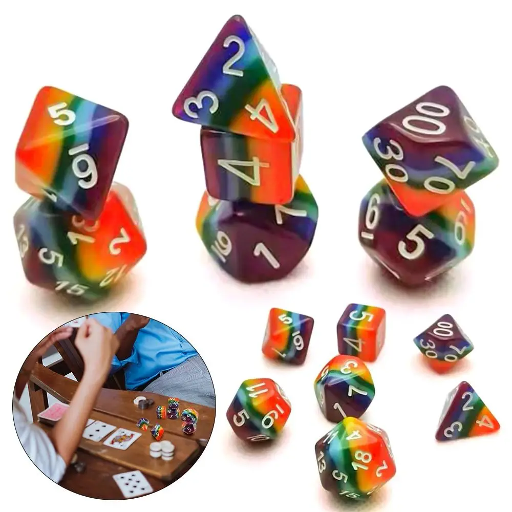 Juego de dados poliédricos de arcoíris, juego de dados de animales para TRPG DND, accesorios para juegos de matemáticas, 7 piezas, nuevo - imagen 2