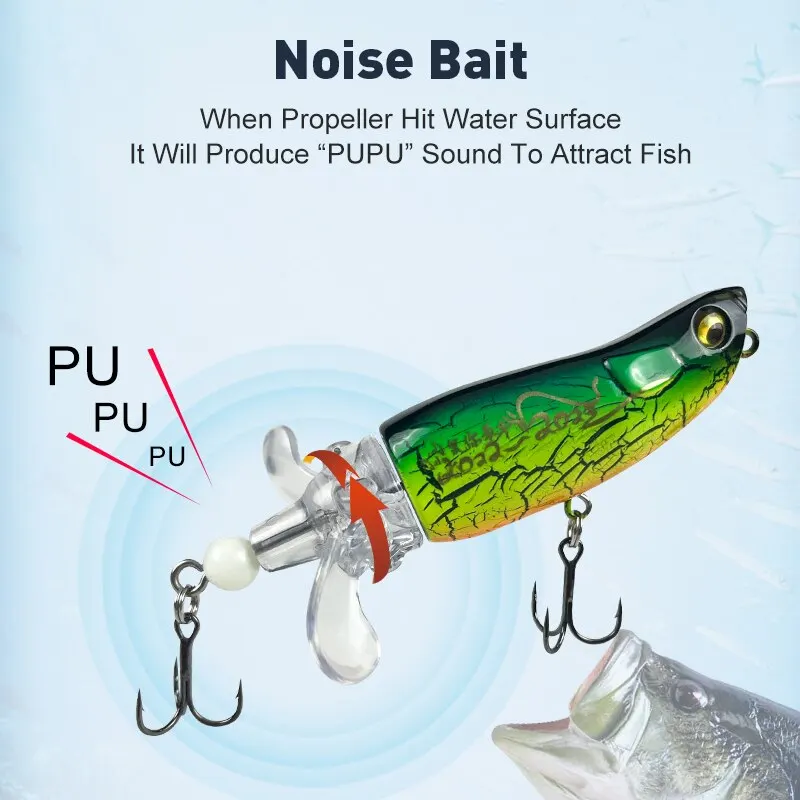 Popper Señuelos de Pesca, cebos duros de agua, toallos, cola giratoria suave, 85mm, 15g, Popper Wobblers para Bass Pike - imagen 5